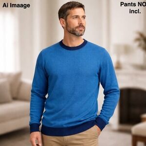 Robert Talbott Estate Merino Wool Sweater Men Lg Italy Blue Crewneck Old Money